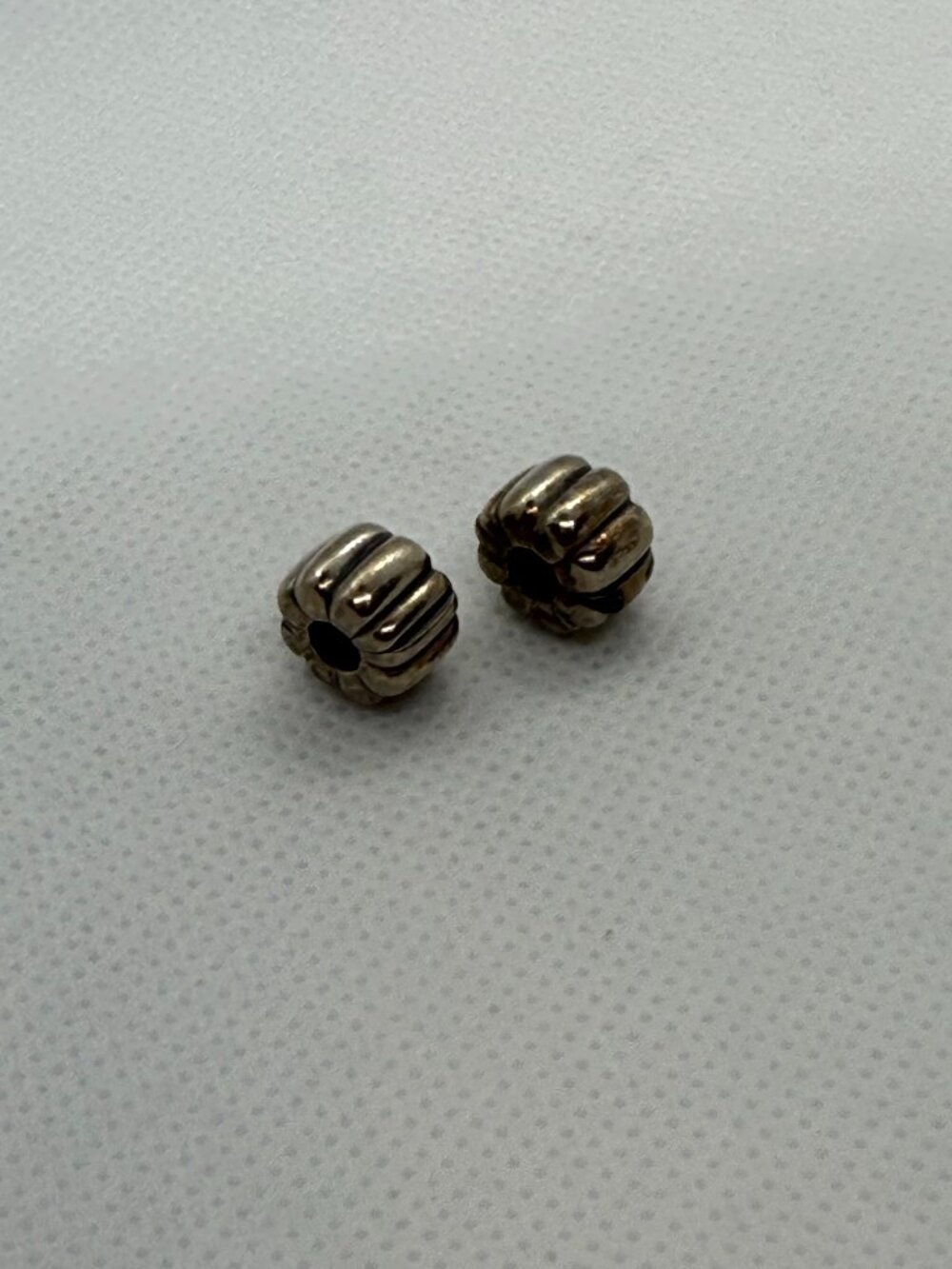 Pandora Ribbed Barrel Spacer Charm Beads Sterling Silver Lot of 2